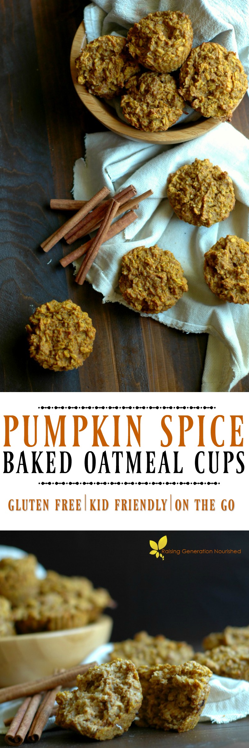 Pumpkin Spice Baked Oatmeal Cups :: Baked oatmeal to go! Pumpkin spice style and kid approved for a busy fall day!