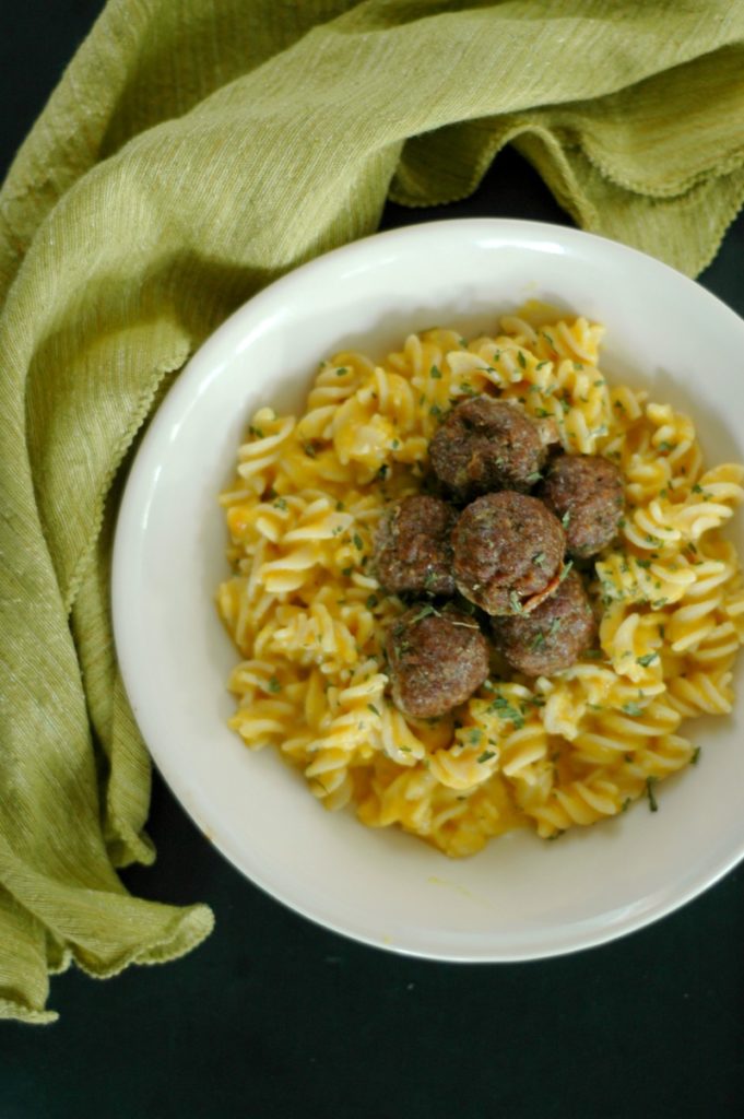 Roasted Pumpkin and Garlic Pasta With Sage and Thyme Meatballs