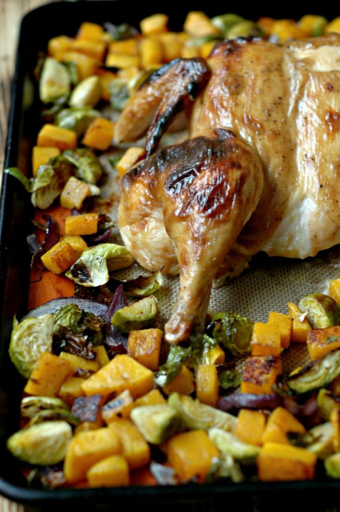 Sheet Pan Spatchcock Maple Mustard Chicken and Roasted Veggies