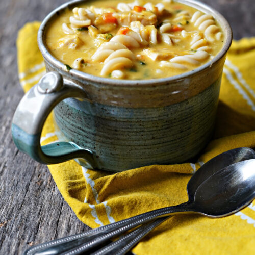Roasted Pumpkin Chicken Noodle Soup