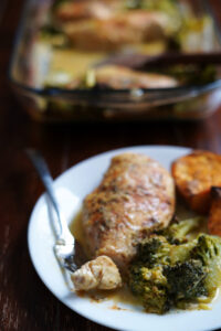 One Pan Creamy Baked Chicken and Broccoli