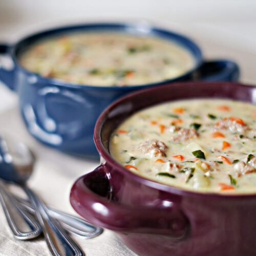 Creamy Sausage, Potato, & Spinach Soup :: A Copycat Olive Garden® Zuppa Toscana Done Gluten & Dairy Free!