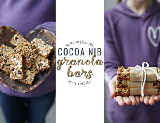 These healthy cocoa nib granola bars are nutrient packed to keep the kids full and focused, are fast to make, and taste like a chocolate chip granola bar!