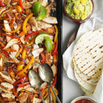 Sheet Pan Chicken Fajitas & Mango Guacamole