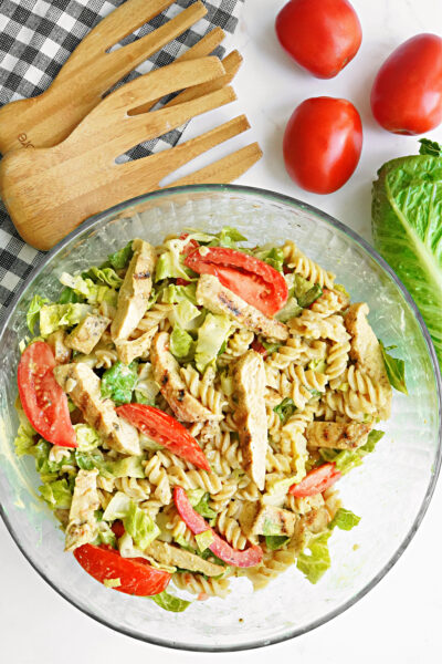 Grilled Chicken Caesar Pasta Salad :: Gluten Free & Dairy Free Options!