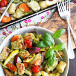 Yummiest Sheet Pan Pesto Chicken and Gnocchi Dinner!