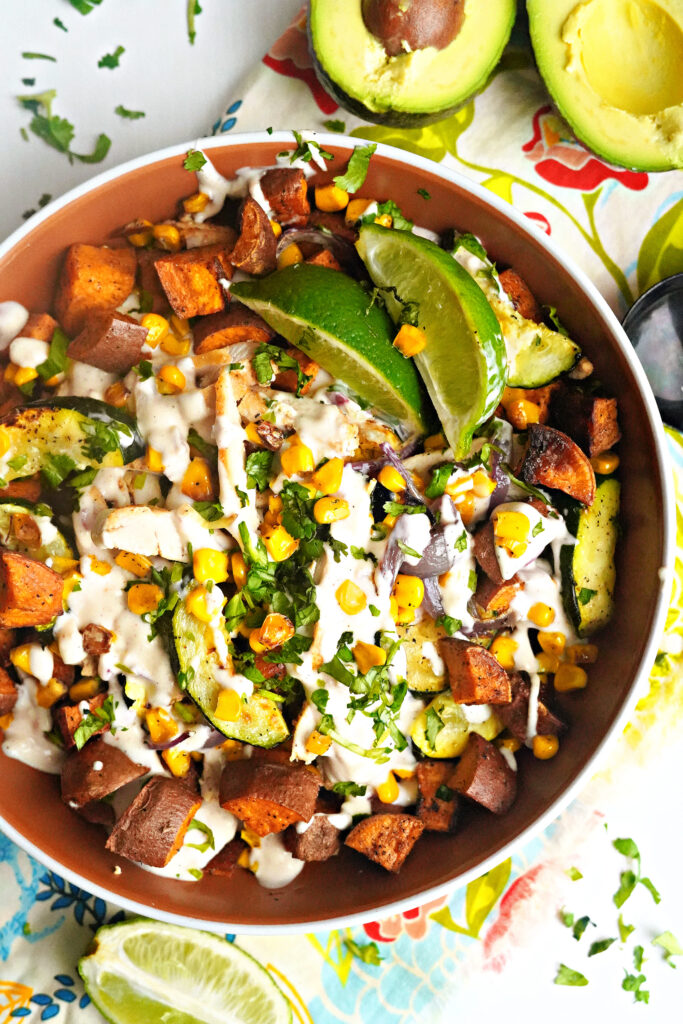 Sheet Pan Mexican Street Corn Chicken Dinner Bowls