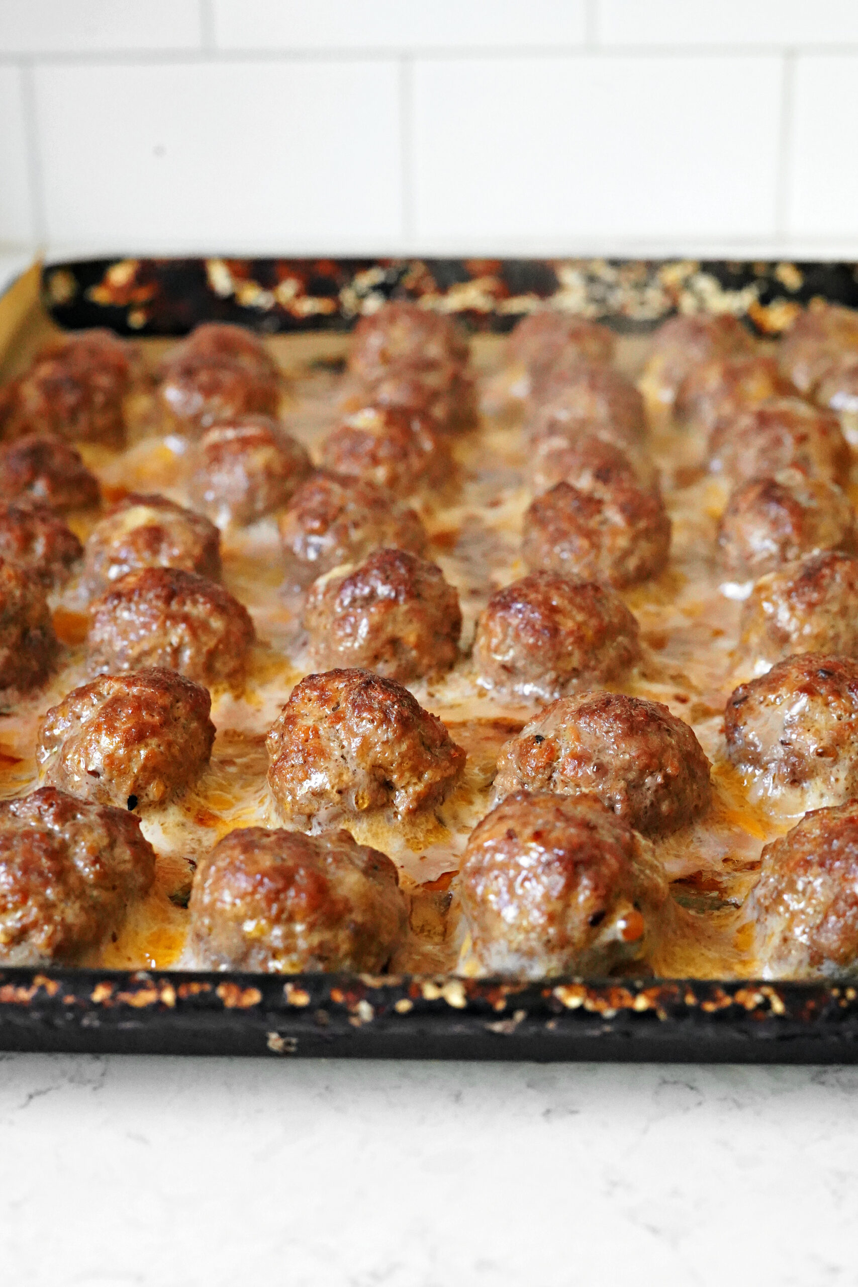 Sheet Pan Dinner BBQ Meatballs & Fresh Green Goddess Sauce