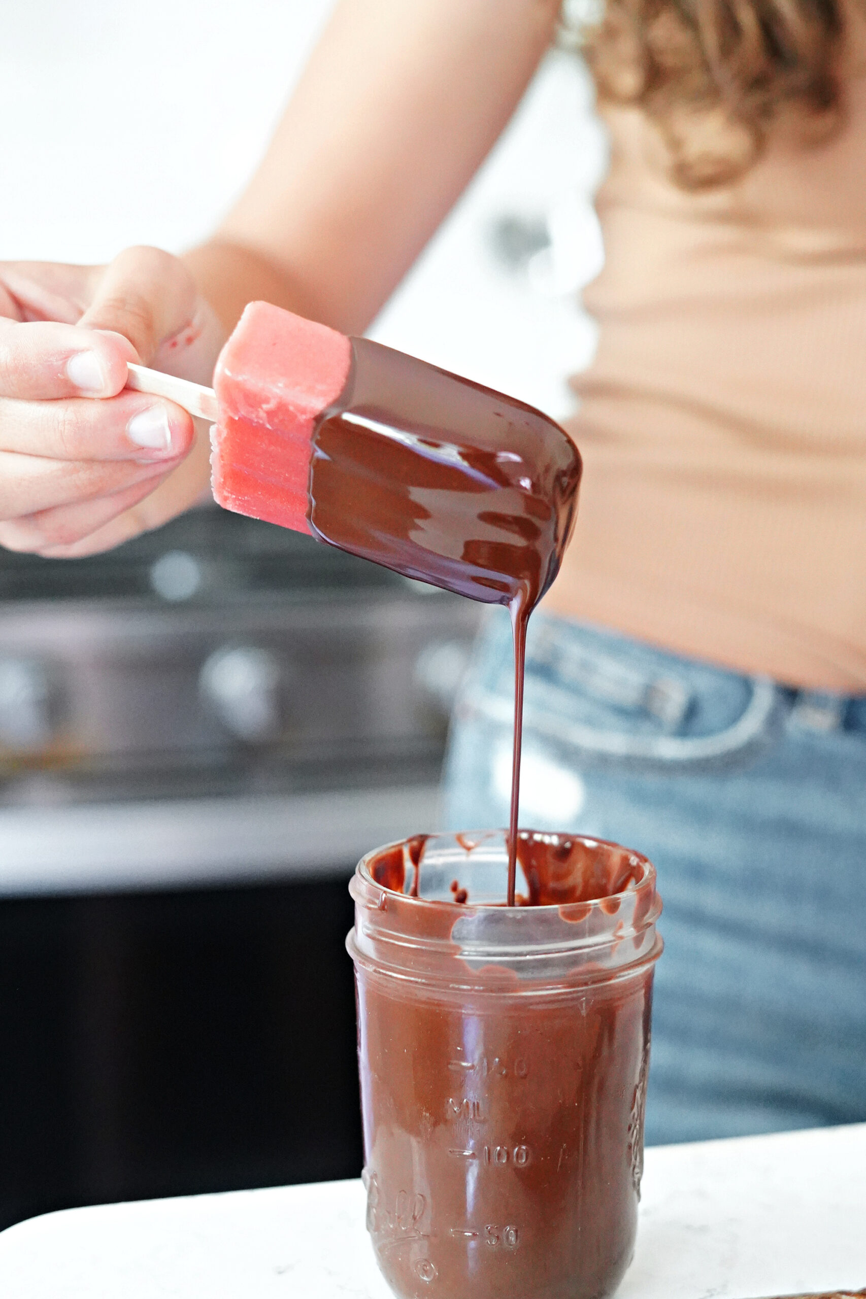 Chocolate Covered Strawberry Popsicles