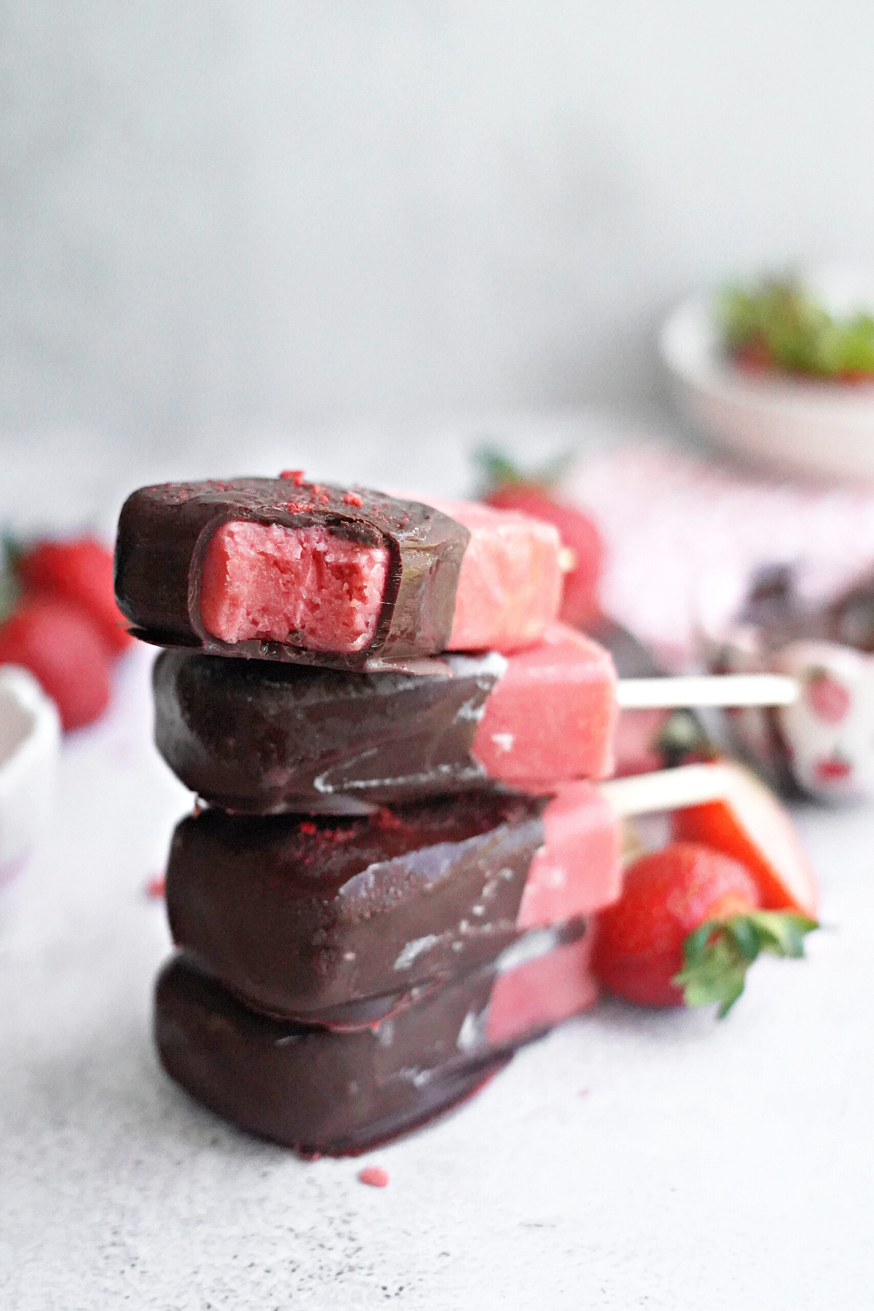Chocolate Covered Strawberry Popsicles